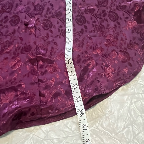 vintage adonna silky nightgown burgundy floral pattern lace trim short sleeve - Picture 8 of 8